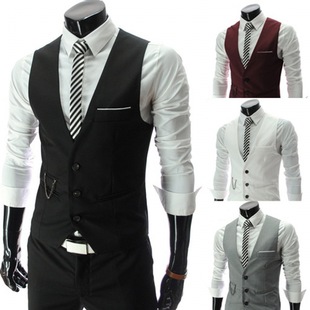 Wholesale supply men's wholesale Autumn New Korean men's slim V-neck vest 4 colors into the suit material vest