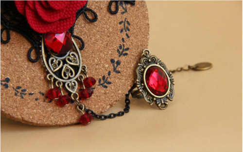 Wholesale Women's Bracelets, European and American Retro Red Rose Metal Flower Vine Crystal Lolita Style Lace Bracelets
