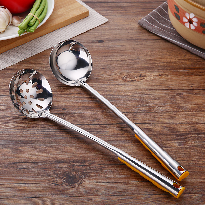 201无磁不锈钢漏勺汤勺两件套装酒店火锅勺塑料手柄汤壳、漏勺|ms