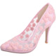 Spring lace, shallowly pointed shoes, embroidered flowers, high heels, pink, blue, white and black women's shoes.