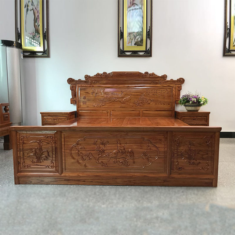 Chinese style Solid wood bed household Simplicity Double Big bed Economic type 1.8 Storage bed Carved Master Bedroom furniture Marriage bed