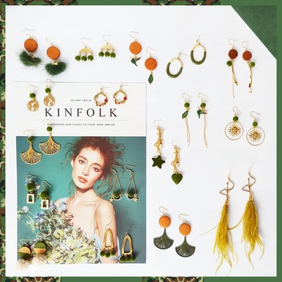 亮眸925銀創意手工韓版韓國軍綠色耳環批發創意少女耳飾飾品廠家