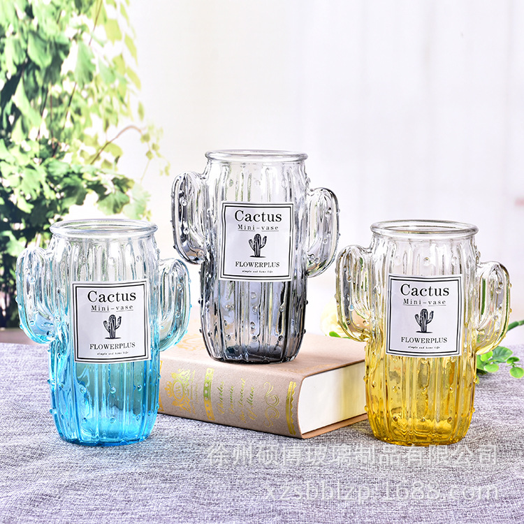 新款ins风仙人掌彩色玻璃花瓶家居饰品摆件小清新透明水培插花器