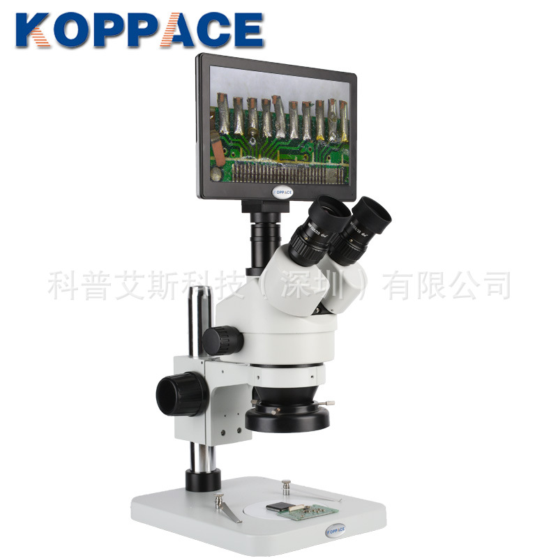 厂家销售三目电子显微镜配9寸HDMI高清工业相机手机维修显微镜
