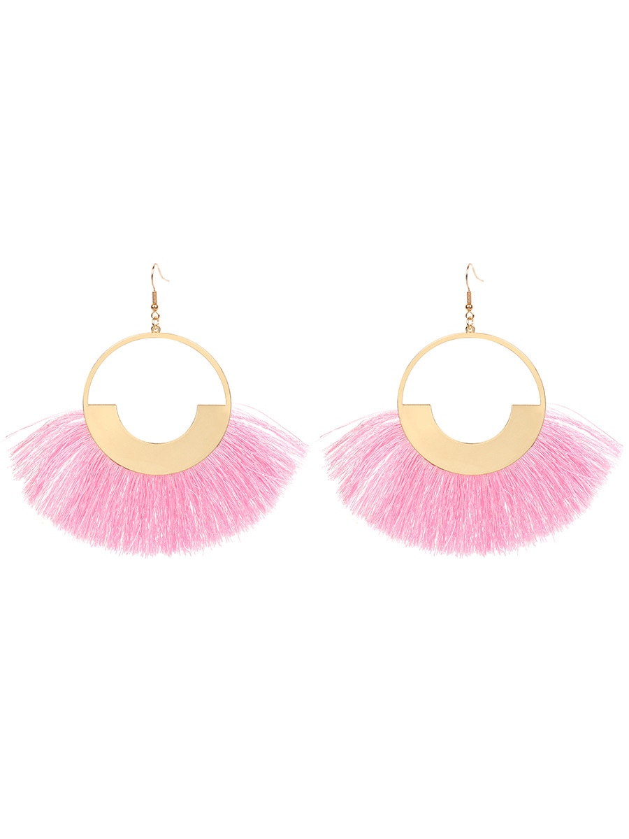 23g Weight No Inlaid Inlay Material Earrings Classification Travel, Birthday Occasion Sector Pattern Women'S Gender Ethnic Style Style Grey, Rose Red, Beige, Pink, Red, Green, Blue, Black Color Bohemian Red Retro Ethnic Style Triangle Cotton Thread Tassel Earrings 18