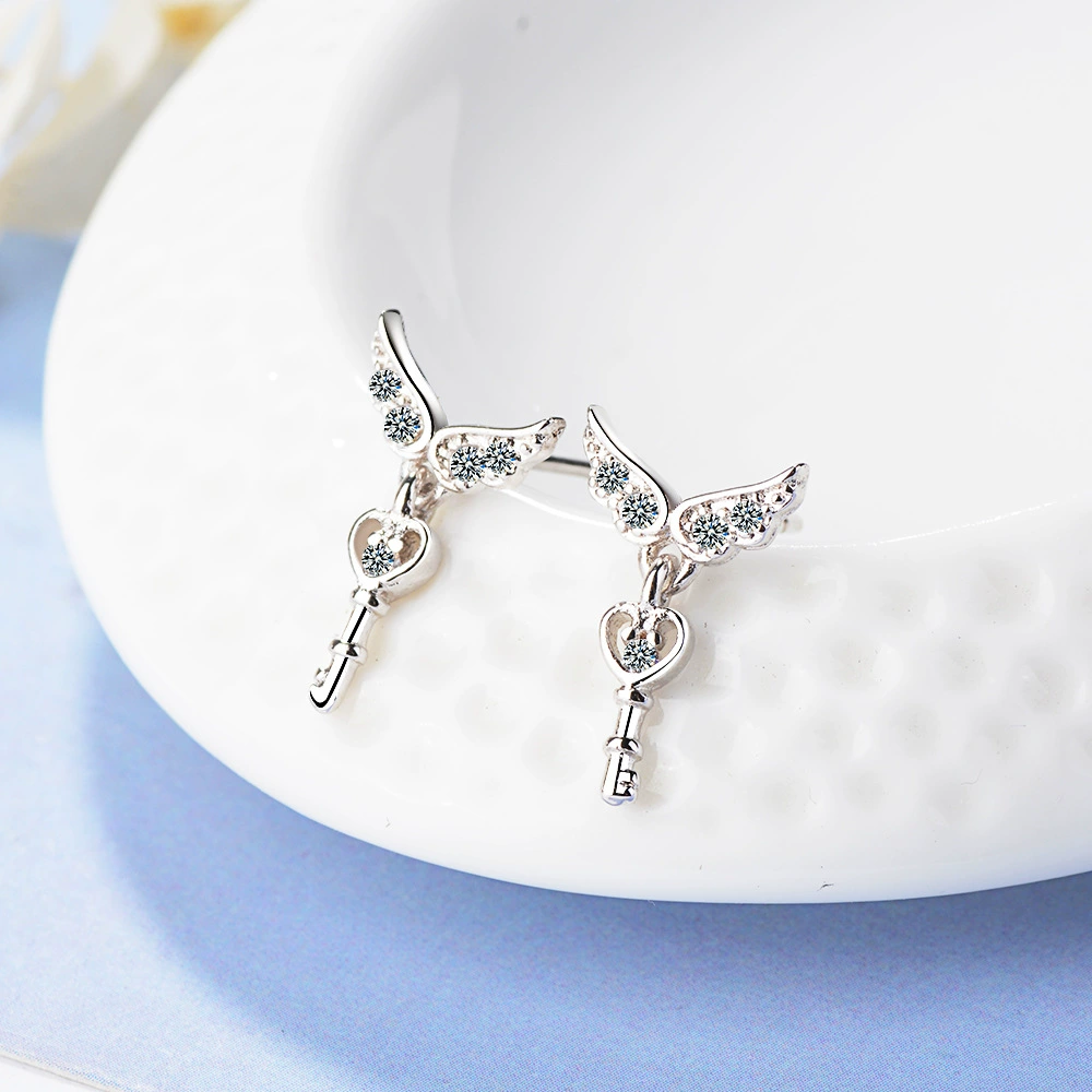Key dangle earrings, Korean style, refined copper, simple elegant design