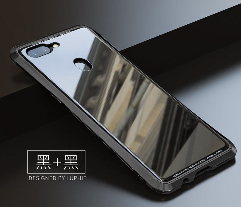 Luphie Nunchaku Airframe Metal Frame Air Barrier Tempered Glass Back Case Cover for OPPO R15 & OPPO R15 Dream Mirror Edition