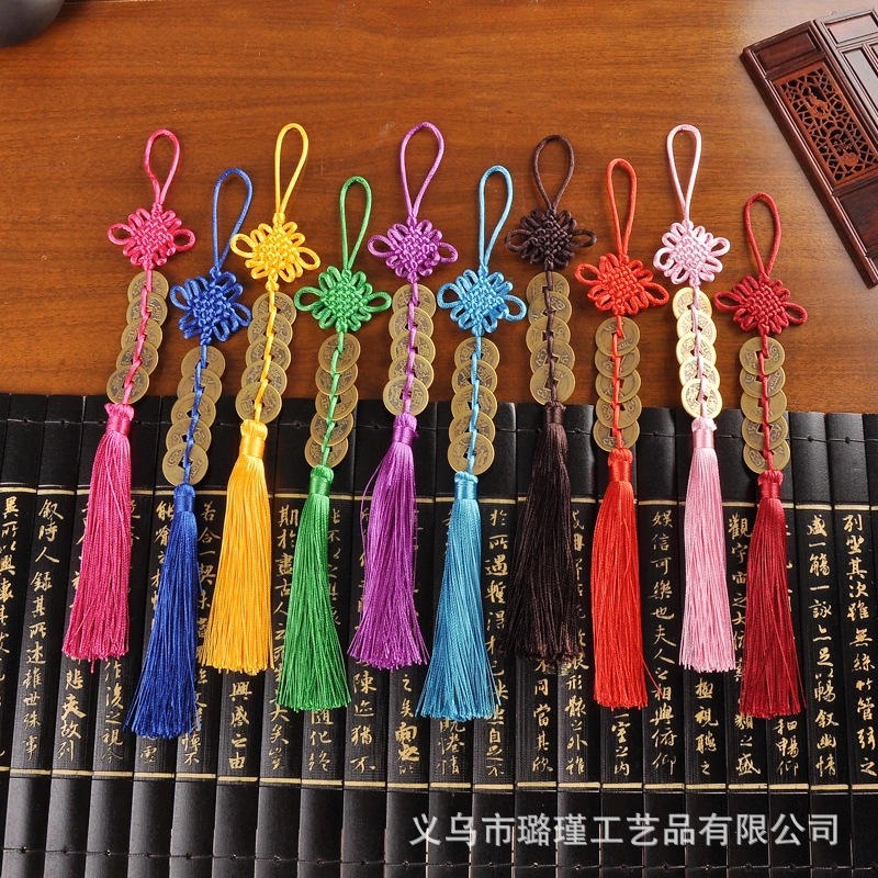 厂家直销小号五帝钱纯铜铜钱中国结流苏挂件特色手工艺中国结批发