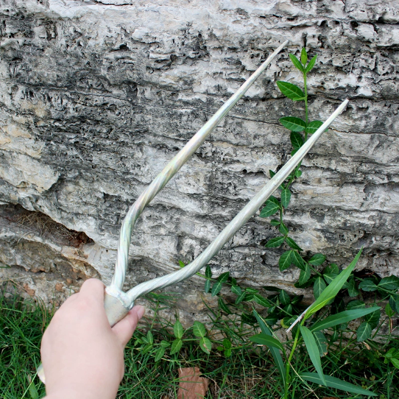 Сельскохозяйственные инструменты желтая Гальваническая библиотека из пружинной стали двухфутовая головка вилки общая длина 37 см Штабелируемая вилка 2 зуба сбор травы Стальная вилка