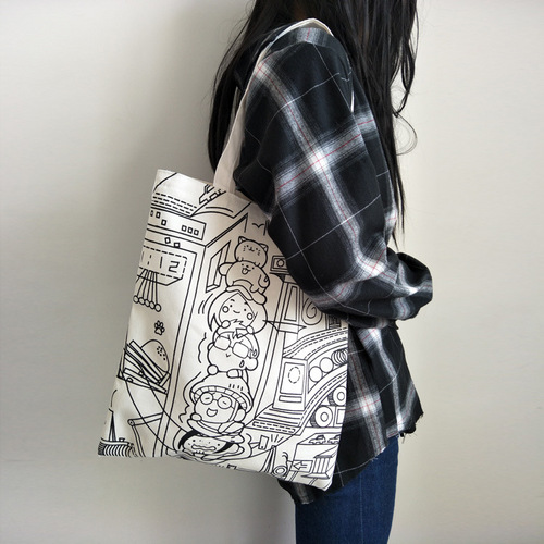  New Canvas Bag for Women Japanese and Korean Simple Japanese and Korean Comic Shopping Bag College Student Small Fresh Shoulder Bag