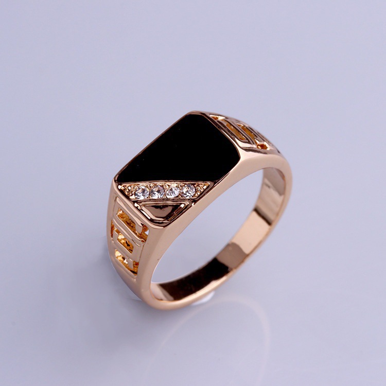 Einfache Stil Quadratische Metall Emaille Inlay Strass Steine Männer Ringe display picture 1