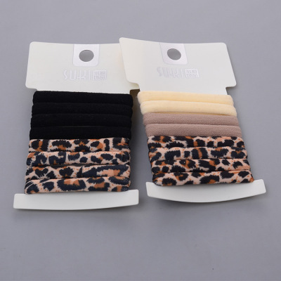 欧美发饰 无接缝发圈 豹纹印花毛巾圈 黑色皮筋 发圈套装|ms