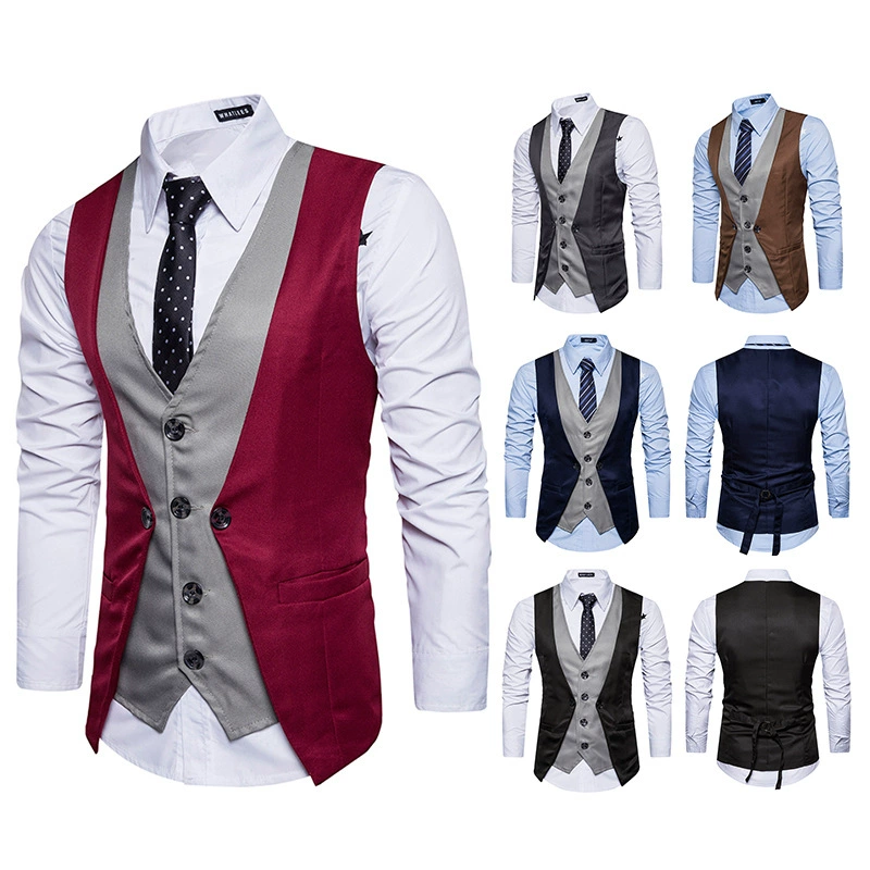 European code new men's personality splicing fake two single -breasted casual vest M25