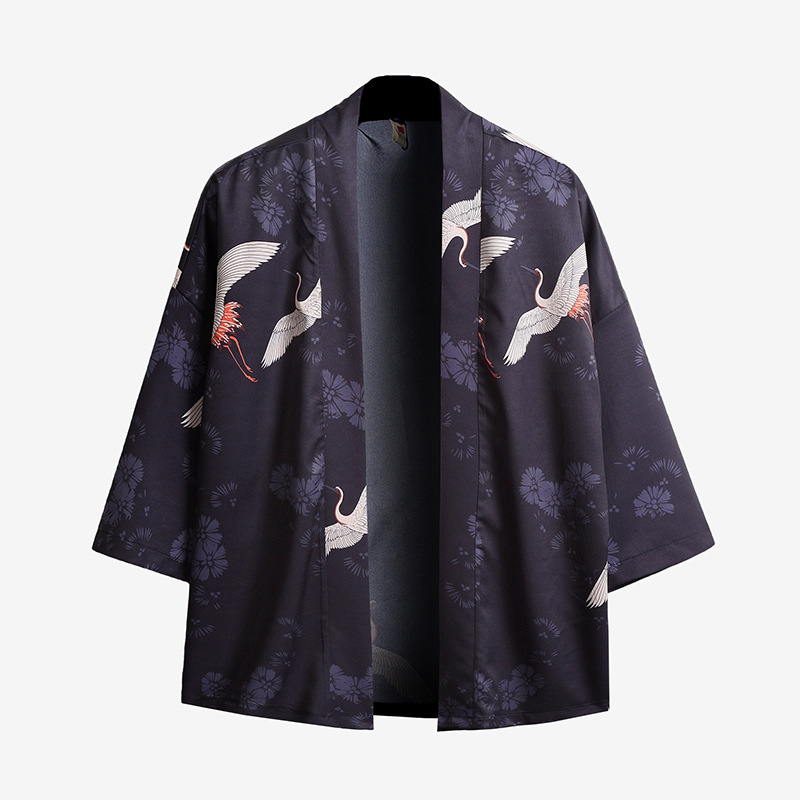 Foreign Trade Seven-point Sleeve Men's Tang Suit Artistic Japanese Style Japanese Printed Thin Cardigan Dao Gown Kimono Chinese Style