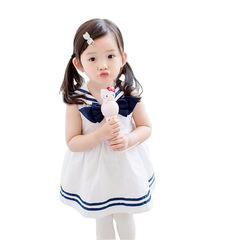 Summer 2023 New Girls' Clothing for Girls and Small Children, Fashion Navy Collar and Blue Edge Dress, Direct Manufacturer Sales
