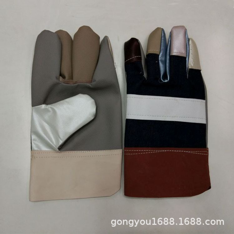 七彩半皮 电焊手套 劳保手套 工作防护手套 焊工耐磨舒适杂色短皮