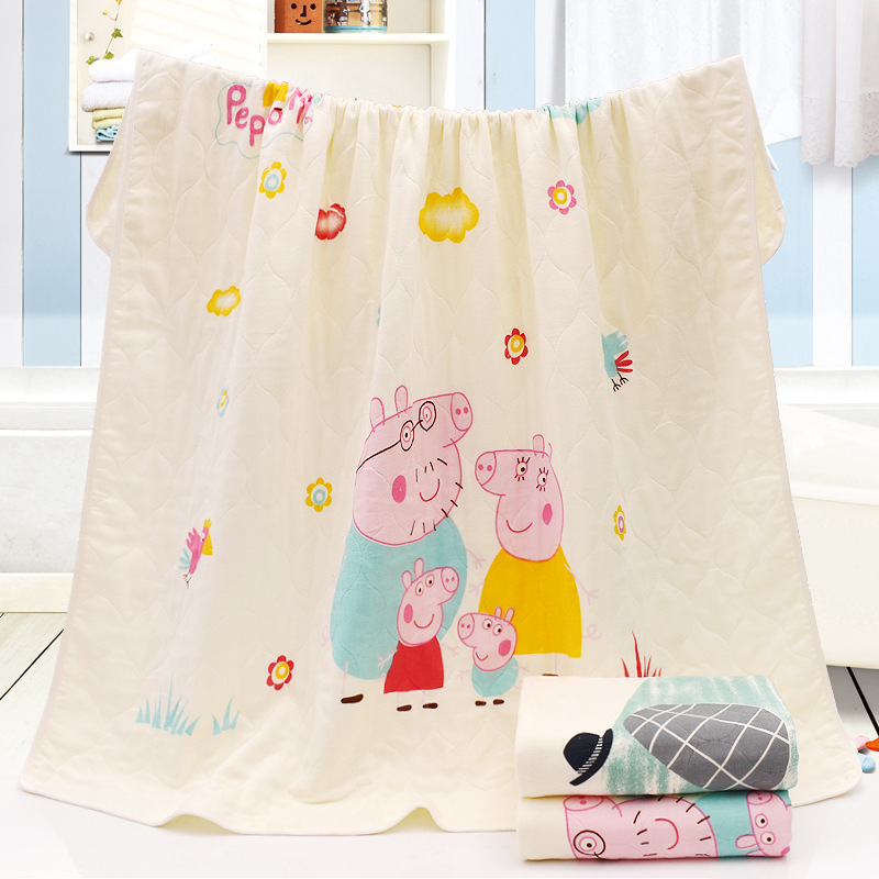 纯棉四层纱布童被印花加棉儿童毛巾被纱布盖毯婴儿包被批发团购|ms