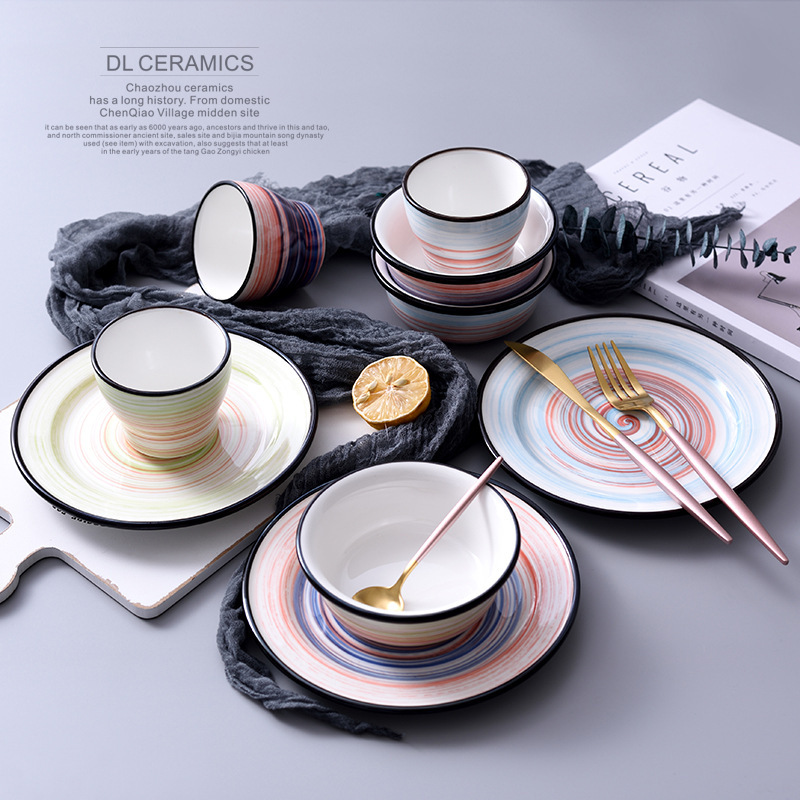 Chaozhou porcelain hand-painted ceramic tableware creative ceramic bowl Cup plate hotel dining table suit quality supply