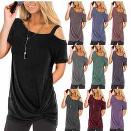 2019女装T恤秋季速卖通亚马逊新款热卖爆款长袖T恤扭结上衣女装