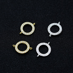 S925純銀雙圈圓形吊墜DIY飾品掛件半成品配件微鑲鋯石圓環掛墜