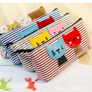originality the republic of korea Sweet lovely clear Cartoon cat student canvas Pencil bag Stationery