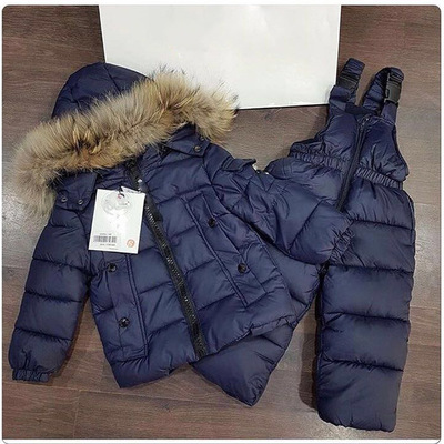 80654 Autumn and winter men and women Cotton suit Solid models Raccoon fur collar 3 colors 1-5 year