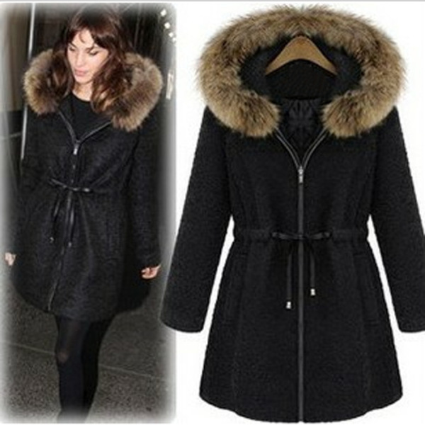 Fashion pull-rope woolen overcoat with cotton jacket thicker jacket