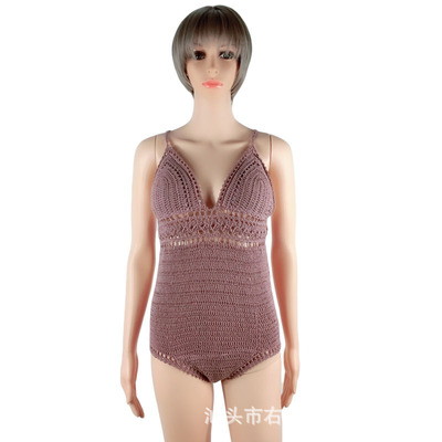 2019跨境专供新爆款性感时尚绑带连体女士针织手钩连体单件比基尼|ms