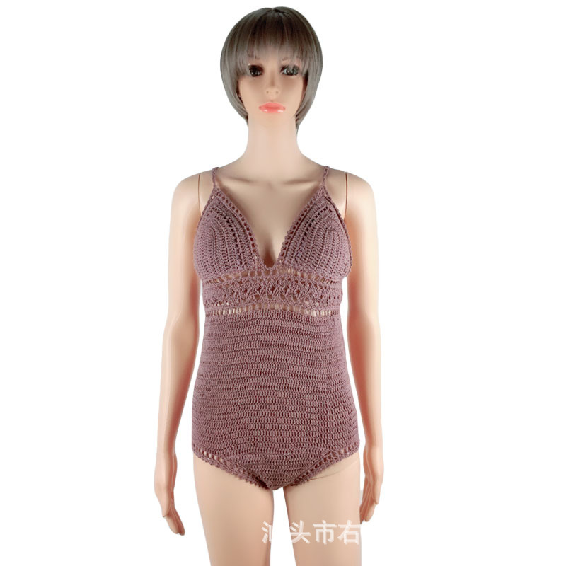 2019跨境专供新爆款性感时尚绑带连体女士针织手钩连体单件比基尼|ms