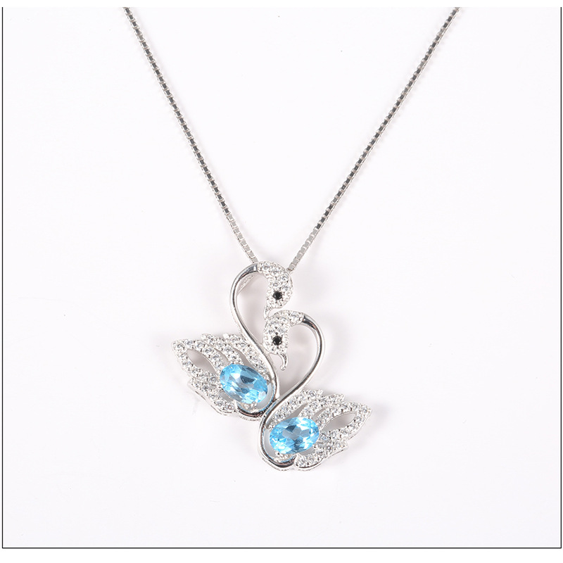 厂家定制 新款纯银项链女 欧美爆款托帕石925天鹅项链吊坠项饰