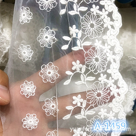 A-1459全纯棉透明网小花朵刺绣洋装蕾丝新版花边宽12厘米DIY辅料
