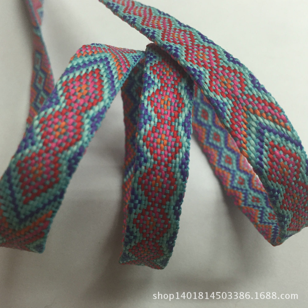 （腾来）新款供应 10MM双面提花织带 电脑民族风菱形提花织带