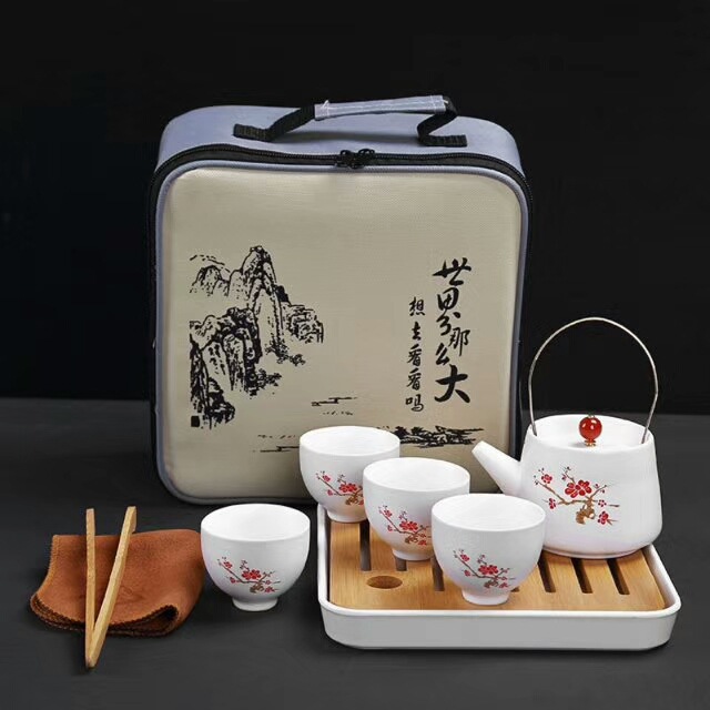 旅行茶具定窑提梁壶陶瓷配干泡茶盘布包旅行茶具套装 旅行茶具包