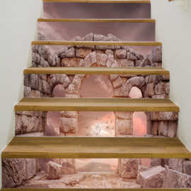 喆敏家居装饰PVC 创意简约6片楼梯帖墙贴古迹建筑 跨境货源