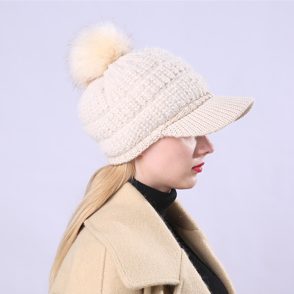 Knitted Visor Beanie Hat For Women Warm Thickened Winter Hat_voghion.com