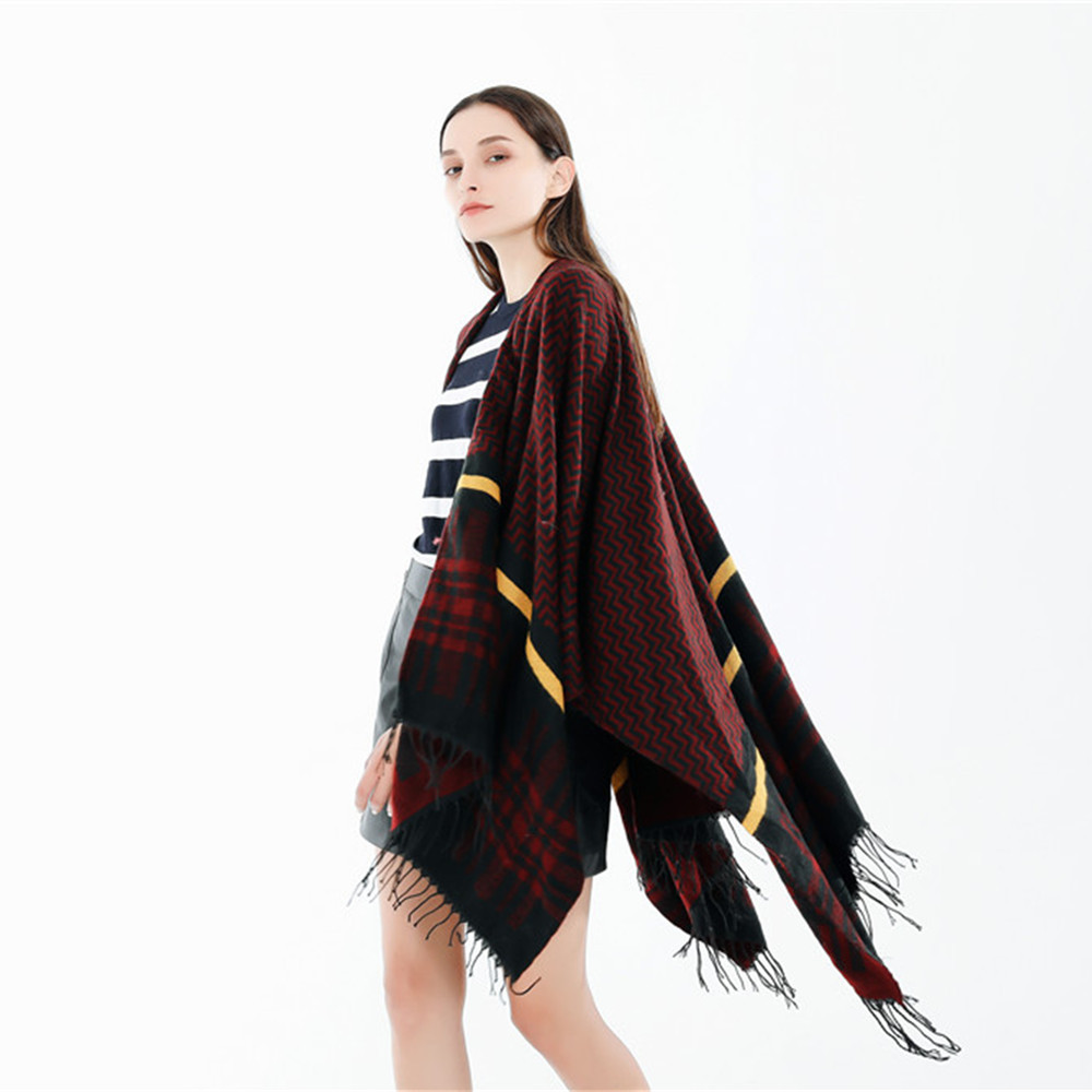 2020 plataforma transfronteriza Venta caliente estilo europeo y americano Plaid onda raya costura imitación Cachemira borla bufanda chal caliente
