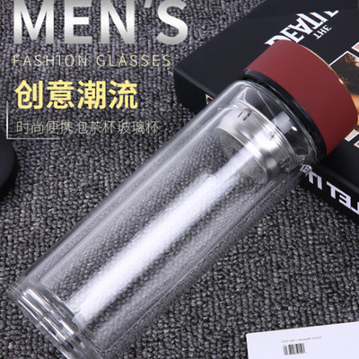 廠家直銷時尚雙層高硼矽耐高溫玻璃杯可定制l贈品禮品杯