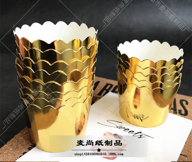 Máquina de alta temperatura Taza de oro y plata TAZA ROJA taza de papel de pastel Qi Feng papel titular medio brillante papel de aluminio taza de papel de alta temperatura para hornear