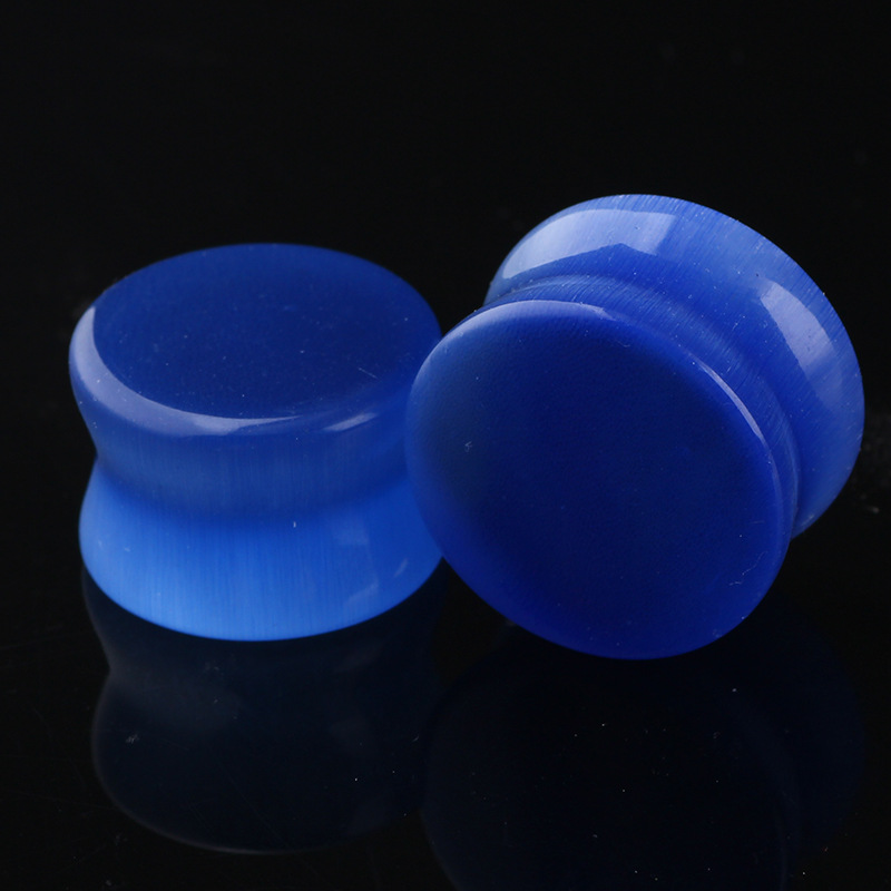 Natural Cat's Eye Stone Ear Expander Plug Single Ear Piercing Jewelry 316L Surgical Steel Blue 17.5mm detail image 11