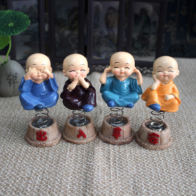 四不摇头和尚摆件家居树脂工艺用品弹簧公仔创意汽车内饰用品|ms