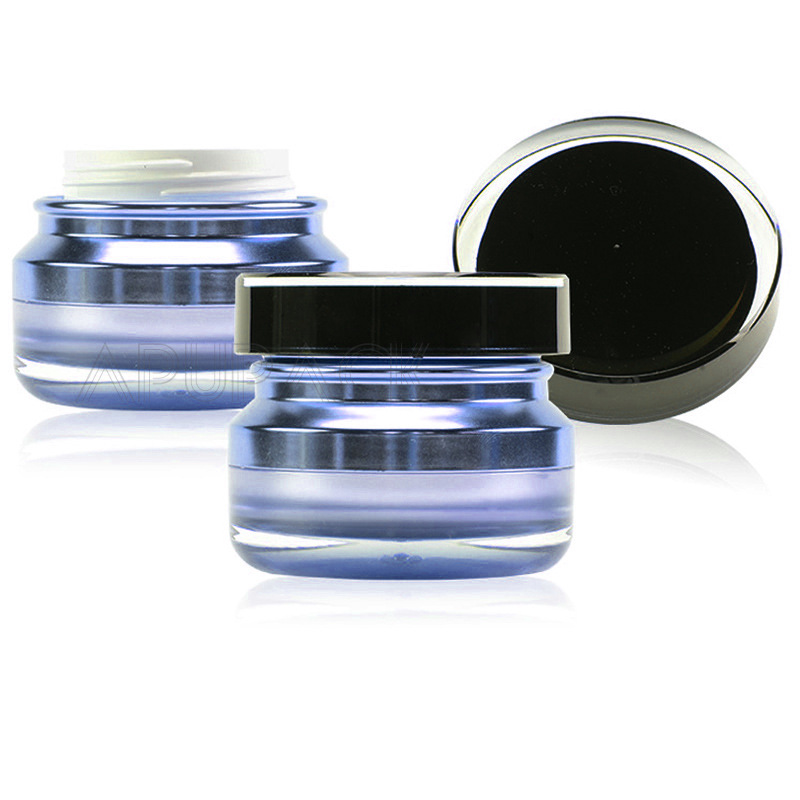 新品圆盖收肩塑料膏霜瓶50ml/30ml/15ml/10ml 化妆品分装盒蓝色