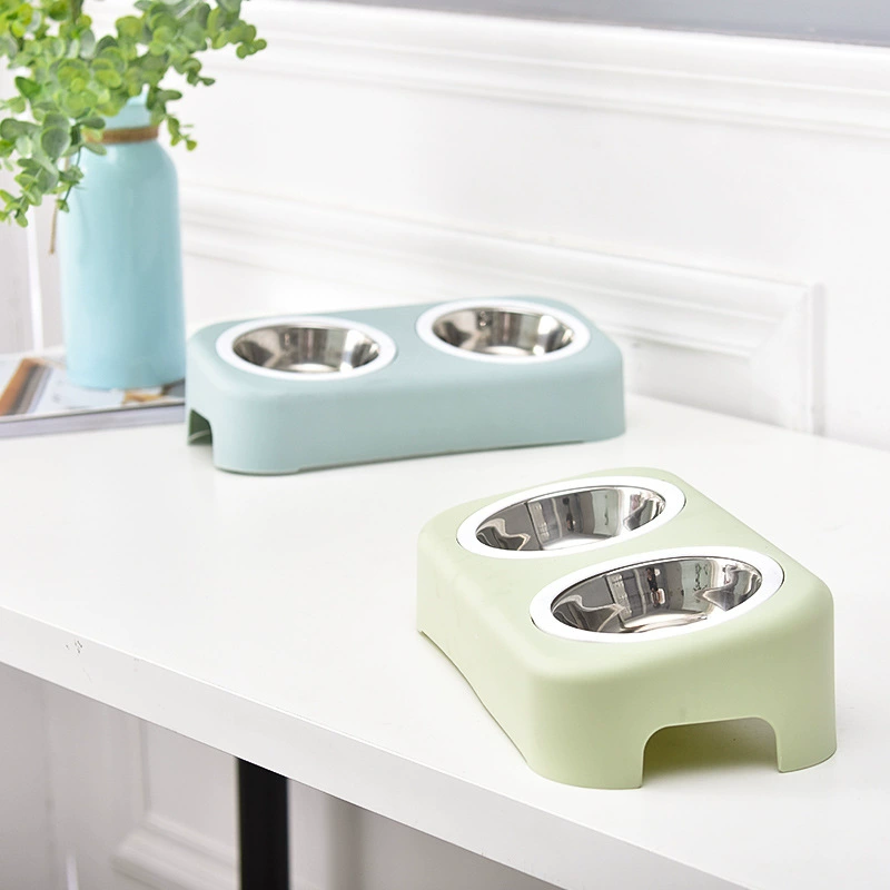 Двухслойный двойного назначения предпочтительный сорт пластика из нержавеющей стали двойной чаша Pet Bowl брызгозащищенная миска для собак миска для кошек миска для собак и кошек