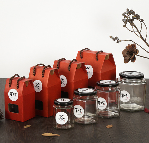 General Honey Packaging Box Gift Box High-end Kraft Paper Box Spicy Sauce Meat Sauce Gift Box Hexagonal Glass Bottle Packaging