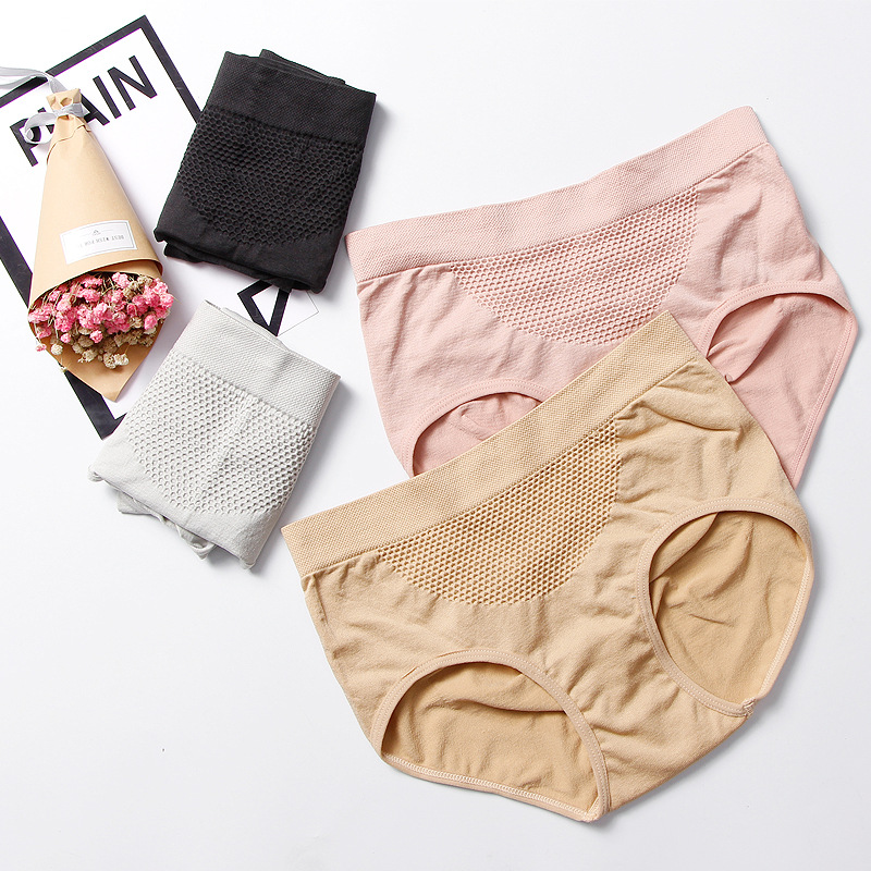 日本新品收腹提臀中腰内裤3d蜂巢暖宫包臀无缝棉质面料三角裤女士|ru