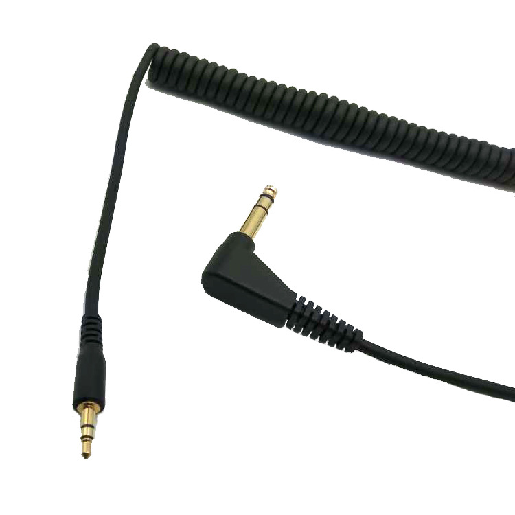 廠家定制3.5三極鍍金公頭6.35公頭90度彎頭PU彈簧線半霧面音頻線