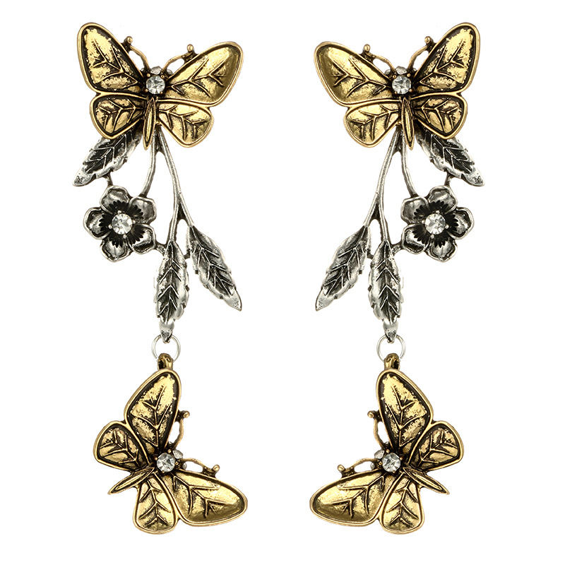 New Jewelry Retro Fashion Geometric Butterfly Leaves Flowers Alloy Long Earrings display picture 1