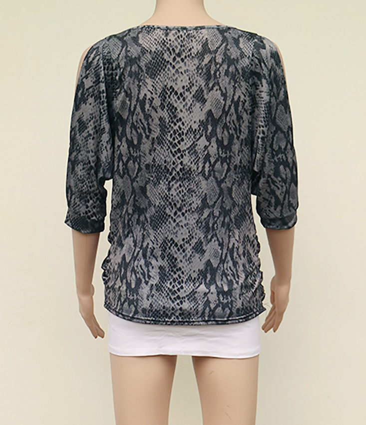 Leopard Print Off Shoulder T Shirt 3 4 Sleeve Asymmetrical Hem Casual Style Perfect for Autumn Wholesale Available