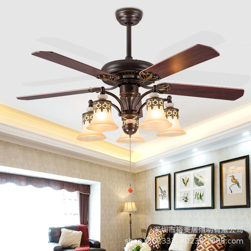 美式电风扇灯吊扇仿古客厅卧室书房风扇吊灯带灯餐厅装饰吊扇灯具