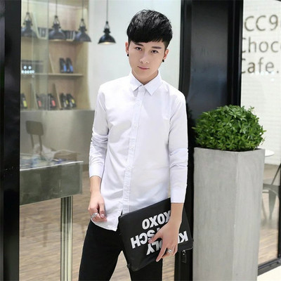 summer White shirt man Long sleeve Korean Edition Self cultivation Solid Business casual shirt Teenagers
