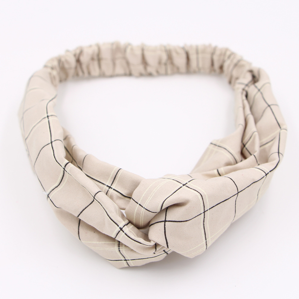 Retro Color Matching Checkered Striped Fabric Cross Wash Face Headband Wholesale display picture 7